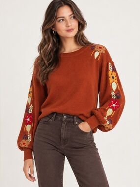 Something Navy Burnt orange embroidered sweater